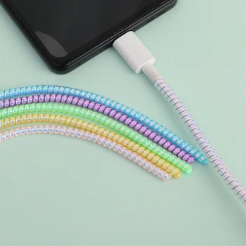 1,4 М Лазерный цветной спиральный кабель для зарядного устройства, протектор шнура, универсальная обмотка, украшение линии передачи данных, моталка для iPhone Samsung Xiaomi Huawei - Изображение 2  
