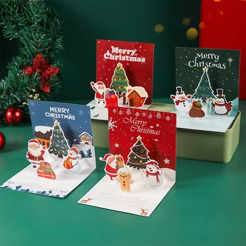1 комплект 3D ярких рождественских открыток Веселый Санта Клаус Снеговик Лось Рождественские Поздравительные открытки для праздничных принадлежностей - Изображение 2  