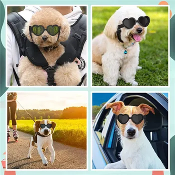 1 шт. Солнцезащитные очки для маленьких собак в форме сердца, Водонепроницаемая защита от ультрафиолета, Солнцезащитные очки для собак и кошек С регулируемым ремешком, Очки для домашних животных - Изображение 2  