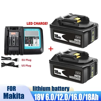 100% Аккумуляторная Батарея BL1860 18 V 18000mAh Литий-ионная для Makita 18v Battery BL1840 BL1850 BL1830 BL1860B LXT 400 + Зарядное устройство - Изображение 1  