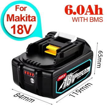 100% Оригинальная Аккумуляторная Батарея Makita 18V 6000mAh для Электроинструментов со Светодиодной Литий-ионной Заменой LXT BL1860B BL1860 BL1850 BL 1830 - Изображение 2  