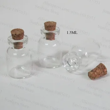 1000ШТ мини-стеклянная бутылка с пробкой 1,5 мл, стеклянный флакон, бутылка из кремневого стекла 1,5 куб. см, маленькая бутылочка для эфирного масла - Изображение 2  