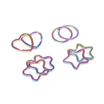 10шт Радужных брелоков с разрезным кольцом в виде сердца и звезды Брелки для ключей на каждый день Wea - Изображение 1  