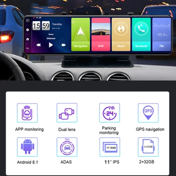 11-дюймовый Android 8.1 Зеркало Заднего Вида Dash Camera Автомобильный Видеорегистратор С Тройным Экраном Dash Cam 2 ГБ + 32 ГБ GPS Навигация Двухобъективный Видеомагнитофон - Изображение 2  