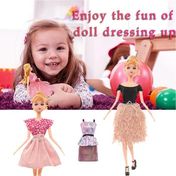 16 шт./компл. 30-сантиметровая кукольная одежда и аксессуары Включают в себя 4 модных платья, 6 корон, 6 ожерелий для Барби, игрушки для девочек, переодевания - Изображение 2  