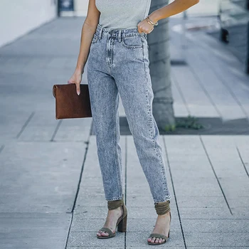 2023 Новые джинсы, женские джинсы с высокой талией, приталенная винтажная уличная одежда, повседневная мода, стрейчевые синие брюки-карандаш - Изображение 1  