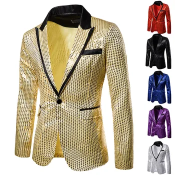 2023 Новый мужской костюм на пуговицах с пайетками для внешней торговли, одинарный пиджак европейского размера, платье для выступлений, повседневный топ - Изображение 2  
