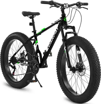 26-дюймовый горный велосипед для мужчин, велосипед с толстыми шинами для взрослых с дисковыми тормозами, 21 скорость, черный - Изображение 1  