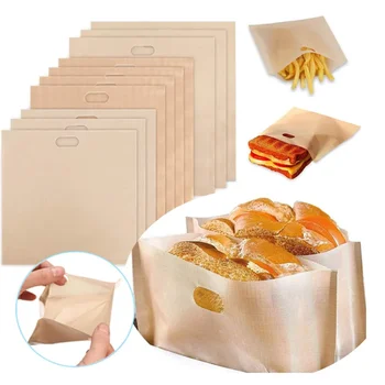 5 шт./компл. Многоразовый пакет для тостера, пакеты для сэндвичей, тосты из стекловолокна, Разогрев в микроволновой печи, Антипригарный пакет для хлеба, принадлежности для выпечки - Изображение 1  