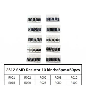50ШТ Набор образцов резисторов сопротивления сплава 2512 SMD, 10 видов X 5шт = 50шт R001 R002 R005 R008 R010 R015 R020 R025 R050 R100 - Изображение 1  