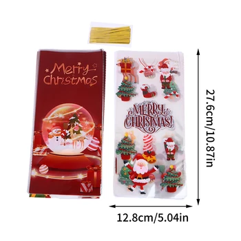 50шт Пакет для упаковки рождественских конфет с ленточными завязками, Пластиковые пакеты для выпечки печенья, Рождественские пакеты для детских вечеринок, пакеты для упаковки сувениров - Изображение 2  