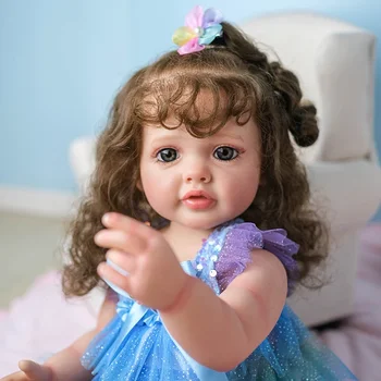 55 см Куклы Бетти Реборн Силиконовая девочка с полным телом Реалистичная 3D Кожа С вьющимися волосами Множество Детализированных Видимых Вен Художественная кукла - Изображение 1  