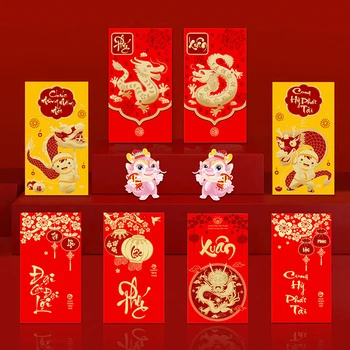 6шт Вьетнамский Красный конверт с буквами Традиционные Мультяшные Денежные Пакеты Конверты в бумажном стиле Креативные Подарки на Год Дракона - Изображение 1  