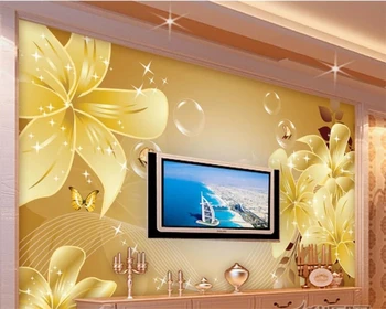 beibehang Пользовательские обои 3d фотообои золотая лилия ТВ фон стены гостиная спальня фреска papel de parede 3d обои - Изображение 1  