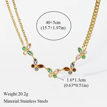 EILIECK Ожерелье-бабочка из нержавеющей стали 316L с красочным кристаллом Для женщин, Модная цепочка на шею для девочек, не выцветающие ювелирные изделия, подарок леди - Изображение 2  
