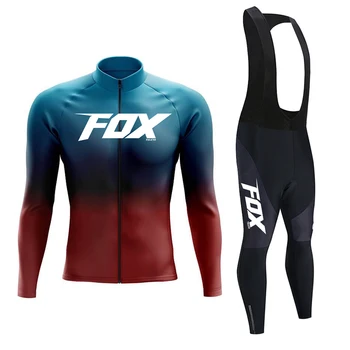 FOX TELEYI Комплект из Джерси для велоспорта с длинным рукавом, нагрудник, Брюки Ropa Ciclismo, Велосипедная Одежда, Джерси для MTB Велосипеда, Осенняя Униформа, Мужская одежда - Изображение 1  