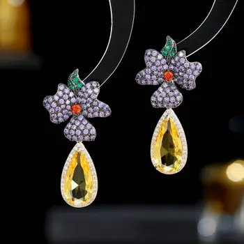 FXLRY Luxury s925 Серебряные серьги-капли с разноцветным цветком циркона для женщин, свадебные украшения для новобрачных - Изображение 2  