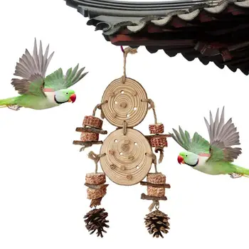 Ird Toys Многослойная Струна Декор Из Сосновой Шишки Металлический Крючок Для Заточки Клюва Из Цельного Дерева Для Маленьких Средних Птиц Mini Macaw Eclectus - Изображение 1  