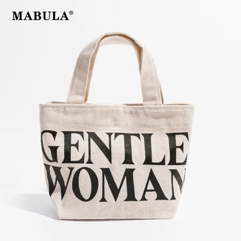 MABULA Повседневная мини-холщовая сумка-тоут с буквенным принтом, кошелек через плечо со съемным ремешком и кнопкой, портативная женская сумка для продуктов. - Изображение 1  