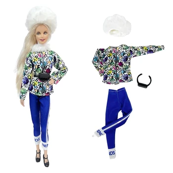 NK 1 комплект спортивный костюм с надписью Princess doll's: шляпа + топ + брюки + черная сумка для куклы Барби 1/6 одежда Игрушки аксессуары - Изображение 1  