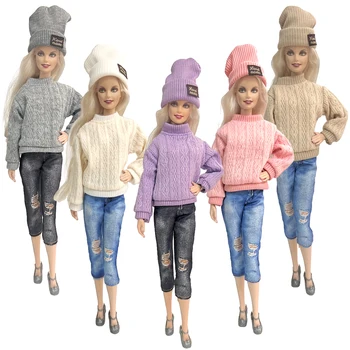 NK 5 Комплект модной одежды Шляпа, свитер, джинсы для куклы 1/6 Современная одежда для куклы Барби Аксессуары Детские игрушки - Изображение 1  