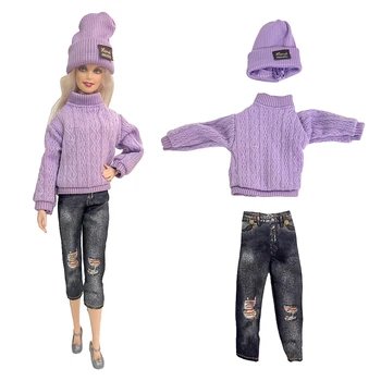 NK 5 Комплект модной одежды Шляпа, свитер, джинсы для куклы 1/6 Современная одежда для куклы Барби Аксессуары Детские игрушки - Изображение 2  