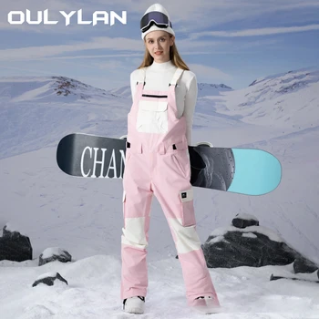 Oulylan Высококачественные лыжные брюки Ветрозащитные и водонепроницаемые Мужские и женские комбинезоны для сноуборда в цветном блоке - Изображение 2  