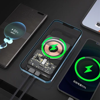 Qi Wireless Charging Power Bank 10000 мАч, Портативный цифровой дисплей, внешний резервный аккумулятор 22,5 Вт, быстрое зарядное устройство Bateria для iPone 14 - Изображение 2  