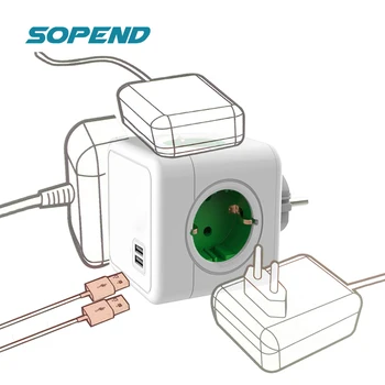 Sopend Thief Multiple Plugs Испания с 2 Usb-Удлинителями Powercube Extension Splitter 4 Розетки переменного тока для электрических европейских Вилок - Изображение 1  