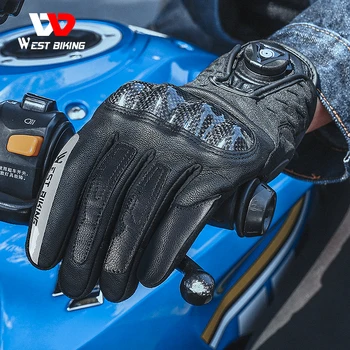 WEST BIKING Кожаные Мотоциклетные Перчатки Из Углеродного Волокна С 3D Защитой Для Мотокросса MTB Велосипедные Перчатки С Сенсорным Экраном Для Затягивания Ручки Запястья - Изображение 1  