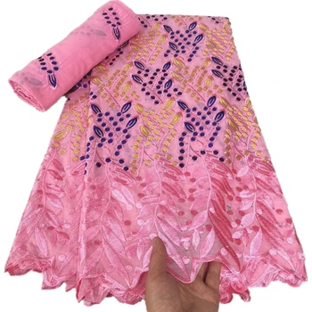 Африканская вуалевая кружевная хлопчатобумажная кружевная ткань, вышивка, Нигерийская швейцарская вуаль, Новый дизайн, 5 + 2 ярда - Изображение 2  