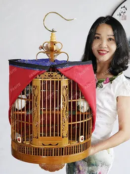 Бамбуковая клетка для дроздов ручной работы, бутик myna bird cage, большой набор старинных бамбуковых двухдверных резных длинных клеток longyi long cage - Изображение 1  