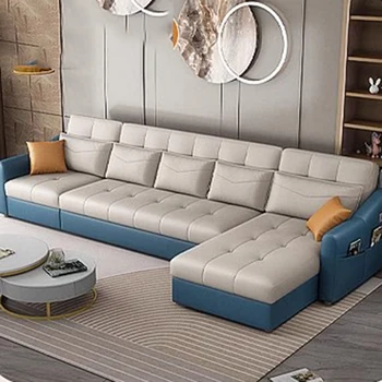 Большой Скандинавский Модный диван, Роскошное Простое кресло для хранения, диван Lazzy Puffs, Современный Кожаный Угловой Салон, Мебель для гостиной Meuble - Изображение 1  