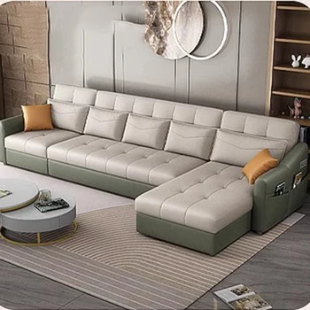 Большой Скандинавский Модный диван, Роскошное Простое кресло для хранения, диван Lazzy Puffs, Современный Кожаный Угловой Салон, Мебель для гостиной Meuble - Изображение 2  