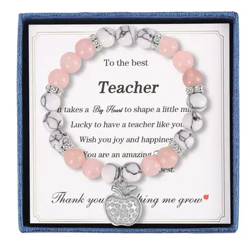 Браслет для учителя из натурального камня, подарки для женщин, благодарственные подарки для учителя, значимые подарки для женщин, мужчин с подарочной открыткой - Изображение 1  
