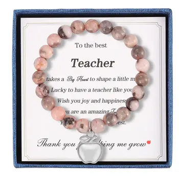 Браслет для учителя из натурального камня, подарки для женщин, благодарственные подарки для учителя, значимые подарки для женщин, мужчин с подарочной открыткой - Изображение 2  