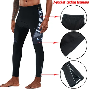Велосипедные брюки с 3 карманами, мужская велосипедная одежда, MTB-колготки, эластичная велосипедная одежда, термофлисовые мотоциклетные брюки на длинные дистанции - Изображение 2  