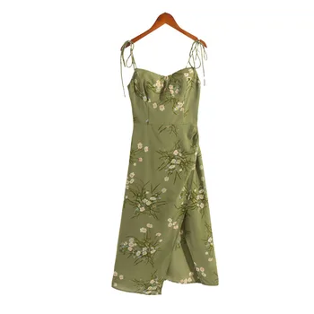 Весенне-летнее женское сексуальное приталенное платье с принтом на тонком ремешке - Изображение 1  