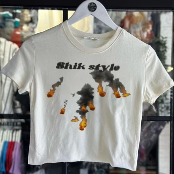 Винтажная футболка с коротким рукавом с надписью 90-х, винтажные графические футболки, укороченный топ в стиле харадзюку, уличная одежда в стиле панк, эстетичный топ, одежда Y2k - Изображение 1  