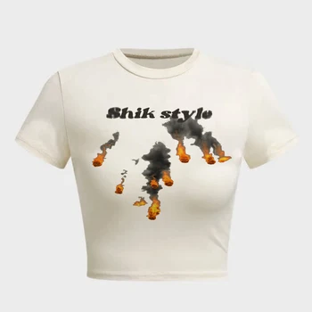 Винтажная футболка с коротким рукавом с надписью 90-х, винтажные графические футболки, укороченный топ в стиле харадзюку, уличная одежда в стиле панк, эстетичный топ, одежда Y2k - Изображение 2  