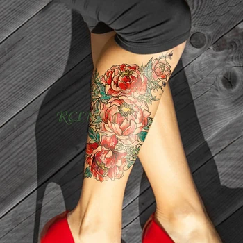 Водонепроницаемая Временная Татуировка Наклейка Цветок Пион поддельная татуировка большого размера flash tatoo tatouage temporaire нога рука для девушки женщины - Изображение 1  