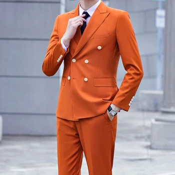 Высококачественный стильный (костюм + брюки) Мужской деловой повседневный банкетный костюм из износостойкой саржи, двубортный костюм-двойка - Изображение 2  