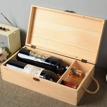 Двойная деревянная коробка для вина, Коробка для упаковки красного вина, Переносная коробка для хранения - Изображение 2  
