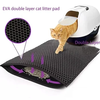 Двухслойный коврик для кошачьего туалета EVA, водонепроницаемый нескользящий фильтр для умывальника с песком, моющийся матрас для котенка, собаки, коврик для пола, принадлежности для уборки домашних животных - Изображение 2  