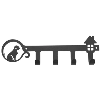 Декоративный настенный брелок с 4 крючками для ключей, уникальная подставка для ключей с милой собачкой и домиком (черный) - Изображение 1  