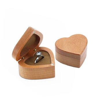 Деревянная коробочка для колец в форме сердца Ручной работы в деревенском стиле, портативное деревянное ювелирное кольцо, подарочная коробка для предложения руки и сердца, помолвки, свадьбы - Изображение 1  