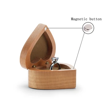 Деревянная коробочка для колец в форме сердца Ручной работы в деревенском стиле, портативное деревянное ювелирное кольцо, подарочная коробка для предложения руки и сердца, помолвки, свадьбы - Изображение 2  