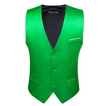 Дизайнерский жилет для мужчин, шелковый атлас, зеленый, однотонный, приталенный жилет, Официальная деловая куртка без рукавов Barry Wang - Изображение 2  
