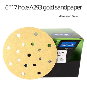 Дисковая наждачная бумага Norton 6 дюймов с 17 отверстиями 150 мм, сухое нанесение Для шлифования поверхностей, покрытых старой краской, полировки металла и дерева - Изображение 1  