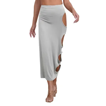 Женская обтягивающая юбка макси, повседневная юбка с вырезами, эластичная талия, круглый вырез сбоку, однотонная юбка с запахом на бедрах для повседневного отдыха - Изображение 1  